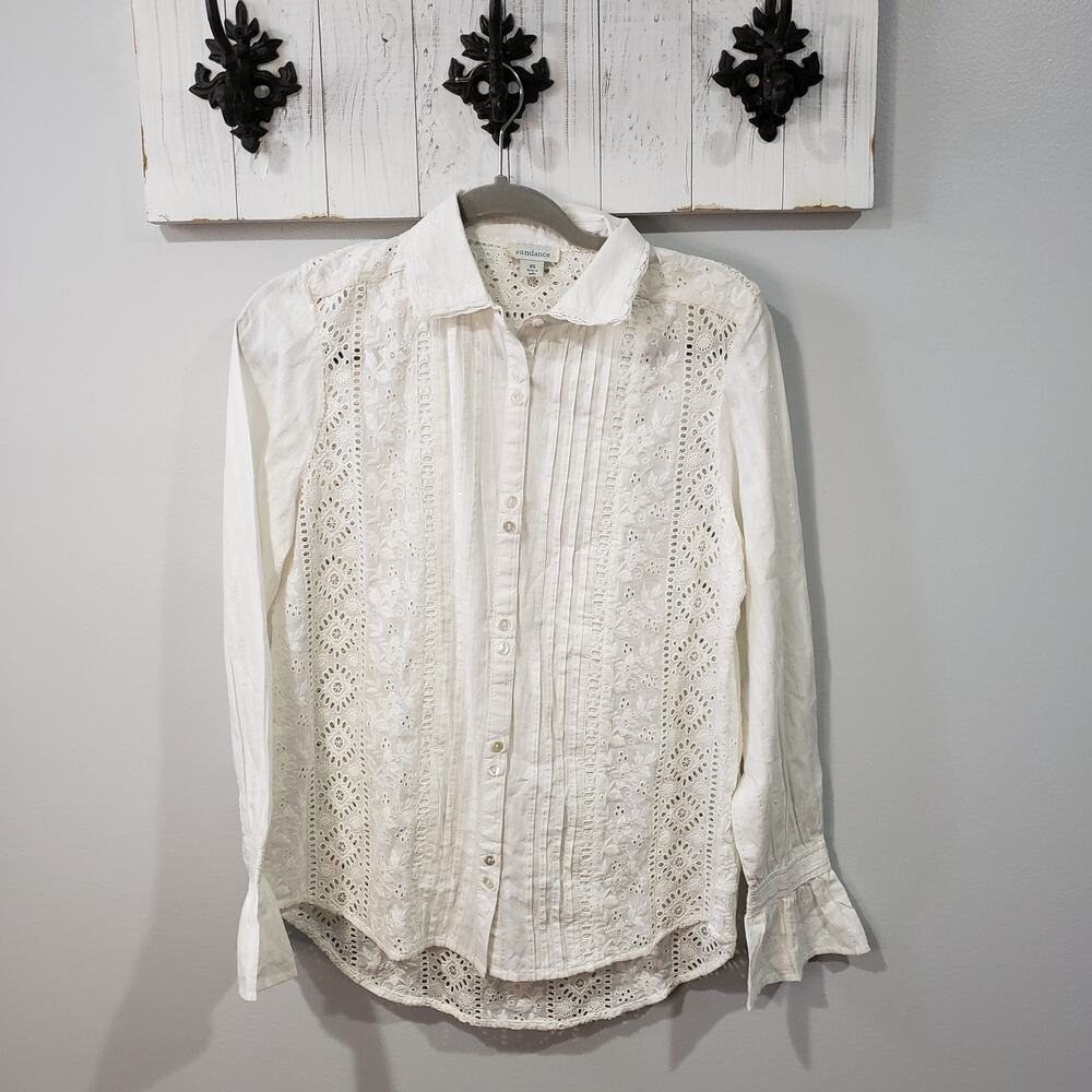 Sundance White Eyelet Lace Blouse XS
